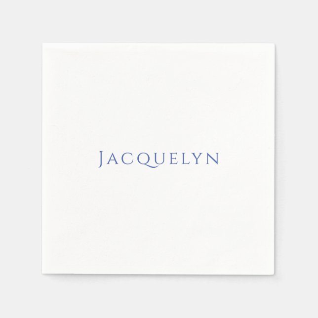 Serviette En Papier Minimalist White Blue Plain Elegant Modern Name (Devant)