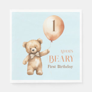 Serviette En Papier Minimaliste Bear Blue Boy Beary 1er anniversaire