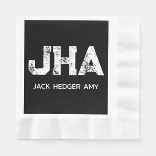 SERVIETTE EN PAPIER MINIMALISTE BLANC MONOGRAMME À TROIS LETTRES NOM N