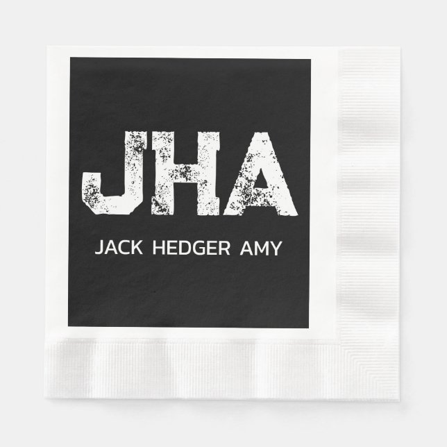 SERVIETTE EN PAPIER MINIMALISTE BLANC MONOGRAMME À TROIS LETTRES NOM N (Devant)