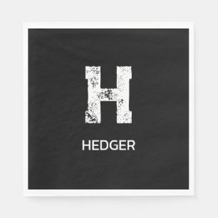 SERVIETTE EN PAPIER MINIMALISTE BLANC MONOGRAMME À UNE LETTRE NOM NOIR