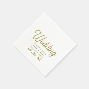Serviette En Papier Minimaliste - Blanc & Or - Mariage