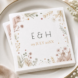 Serviette En Papier Minimaliste Boho Botanique Fleurs Sauvages Initial
