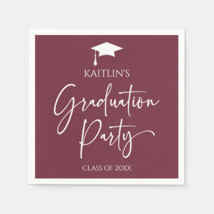 Serviette En Papier Minimaliste Elegant Burgundy Graduation Party