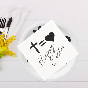 Serviette En Papier Minimaliste Élégant Joyeuses Pâques Noir et Blanc