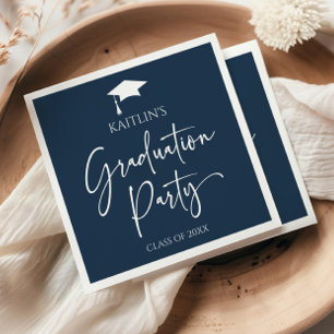 Serviette En Papier Minimaliste Elegant Navy Blue Graduation Party