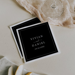 Serviette En Papier Minimaliste   Mariage noir foncé