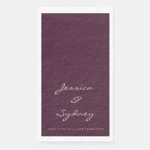 Serviette En Papier Minimaliste Mariage Personnalisé Écriture Prune Fo