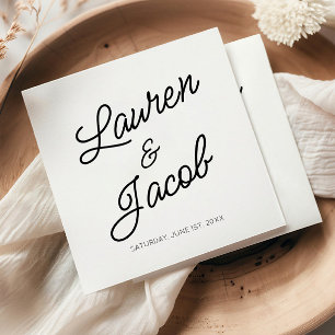 Serviette En Papier Minimaliste minimaliste moderne Mariage noir et bl