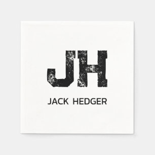SERVIETTE EN PAPIER MINIMALISTE NOIR MONOGRAMME À DEUX LETTRES NOM BLA