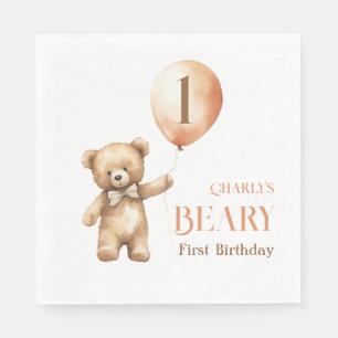 Serviette En Papier Minimaliste Petite Ours Beige Beary 1er anniversai