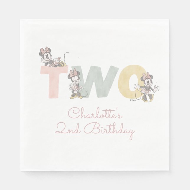 Serviette En Papier Minnie Mouse aquarelle 2e anniversaire (Devant)