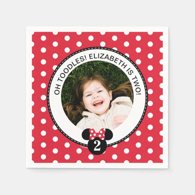 Serviette En Papier Minnie | Polka Rouge & Blanc Point Anniversaire (Devant)