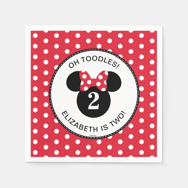 Serviette En Papier Minnie | Polka Rouge & Blanc Point Anniversaire (Devant)