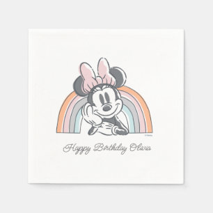 Serviette En Papier Minnie Souris Aquarelle arc-en-ciel Anniversaire