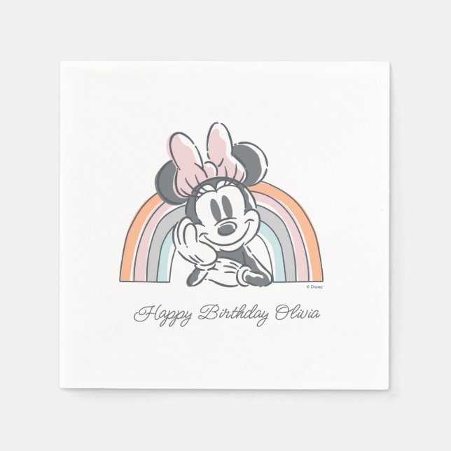 Serviette En Papier Minnie Souris Aquarelle arc-en-ciel Anniversaire (Devant)