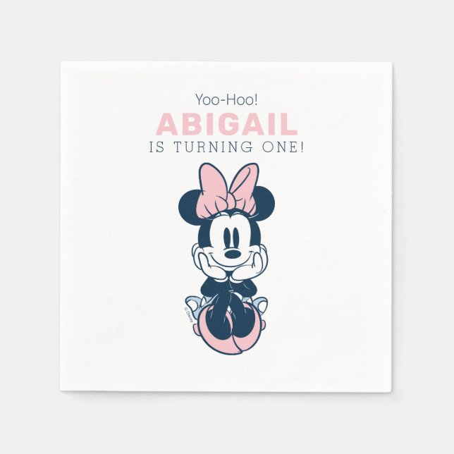 Serviette En Papier Minnie Souris rose et bleu 1er anniversaire (Devant)