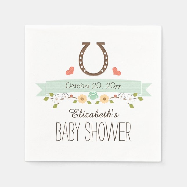 Serviette En Papier Mint Green Horseshoe Baby shower occidental (Devant)