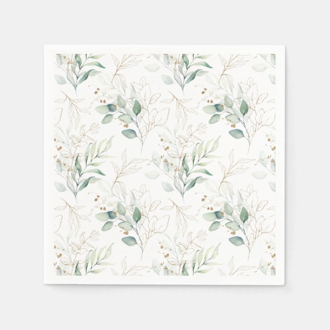 Serviette En Papier Mint Green Pastel Floral Greenery Motif (Devant)