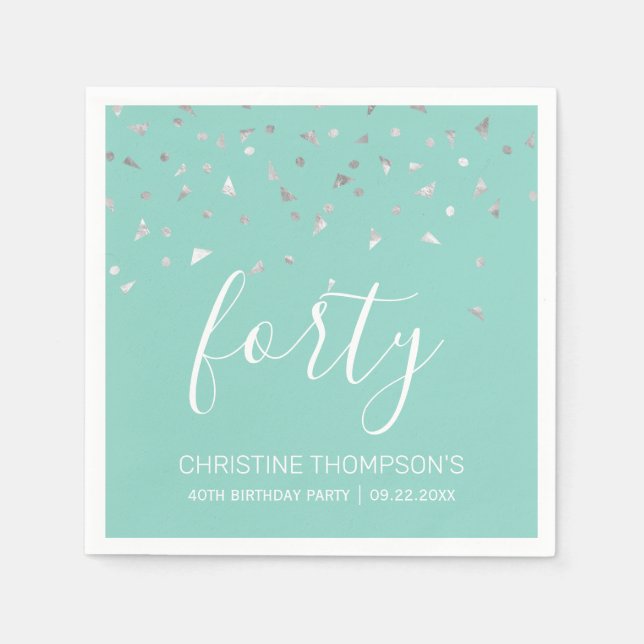 Serviette En Papier Mint Green Silver Confetti 40e anniversaire fête (Devant)
