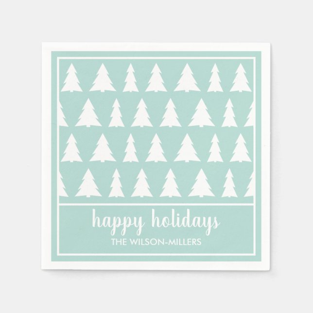 Serviette En Papier Mint Green White Tree Motif Nom Fête Fête (Devant)
