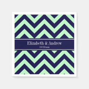 Serviette En Papier Mint Navy LG Chevron Navy Blue Nom Monogramme