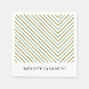 Serviette En Papier Mint or et blanc Chic Chevron Personnalisé