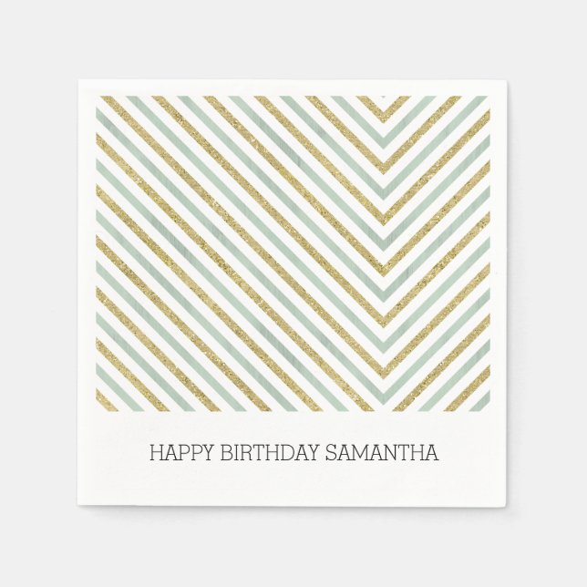 Serviette En Papier Mint or et blanc Chic Chevron Personnalisé (Devant)