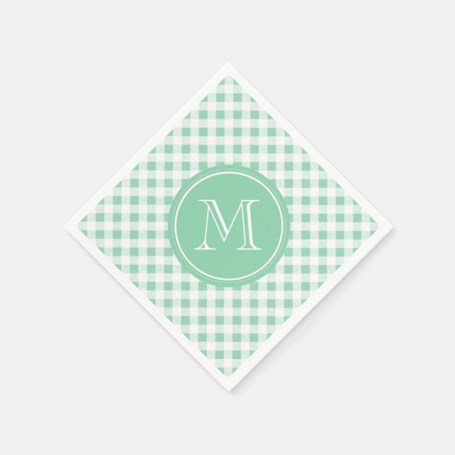 Serviette En Papier Mint vert et blanc En vichy, votre monogramme (Coin)