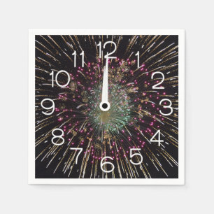 Serviette En Papier Minuit Réveillon du Nouvel An Horloge en Feu d'Art