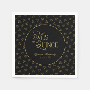Serviette En Papier Mis d'or noir Quince Quinceanera personnalisé