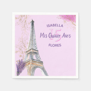 Serviette En Papier Mis Quince Anos Paris Thème Pink Gold Tour Eiffel