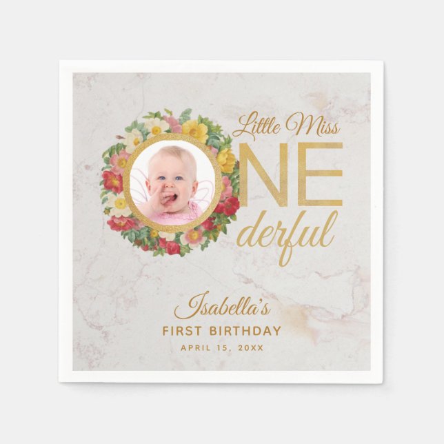 Serviette En Papier Miss Onedering Photo Floral Wreath Premier anniver (Devant)