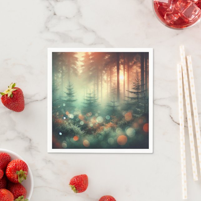 Serviette En Papier Misty Fall Morning Forest Bokeh Effet Decoupage (En situation)