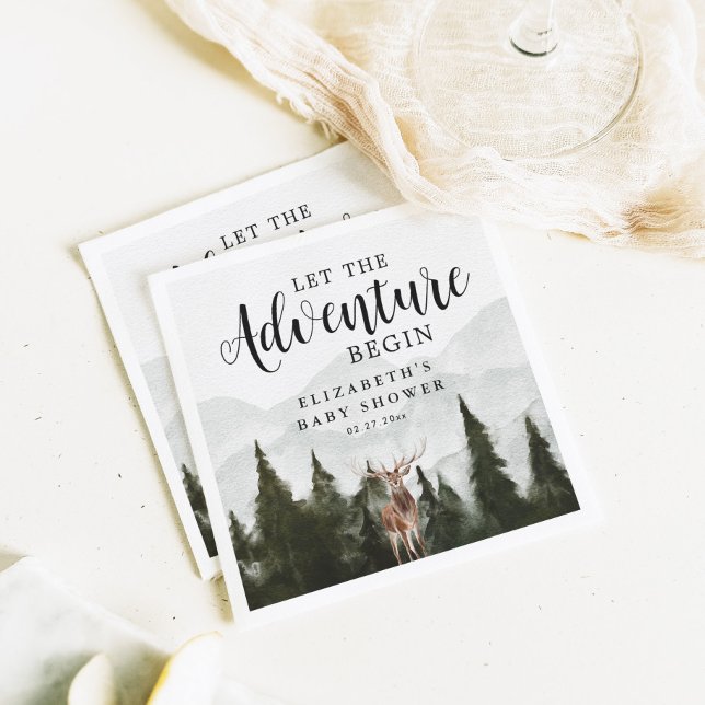 Serviette En Papier Misty Forest Deer Adventure Commencer le Baby show (Créateur téléchargé)