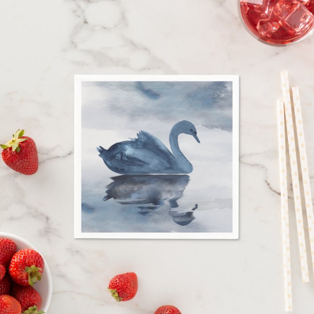 Serviette En Papier Misty Reflections | Dusty Blue Swan Lake Mariage (En situation)