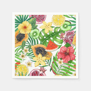 Serviette En Papier Mix-fruit tropical, fleurs et feuilles sur blanc