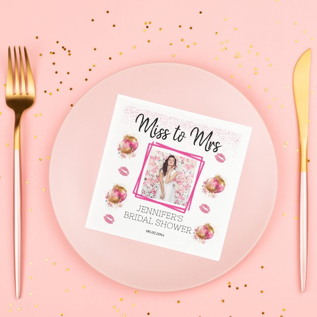 Serviette En Papier Mlle à Mme Pink Parties scintillant douche nuptial (Créateur téléchargé)