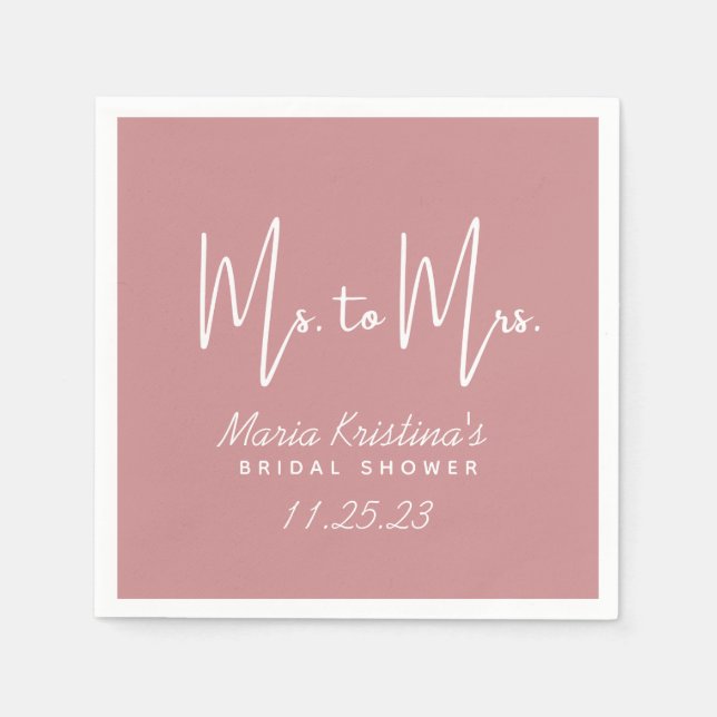 Serviette En Papier Mme à Mme Fête des mariées Puce Pink Calligraphy (Devant)