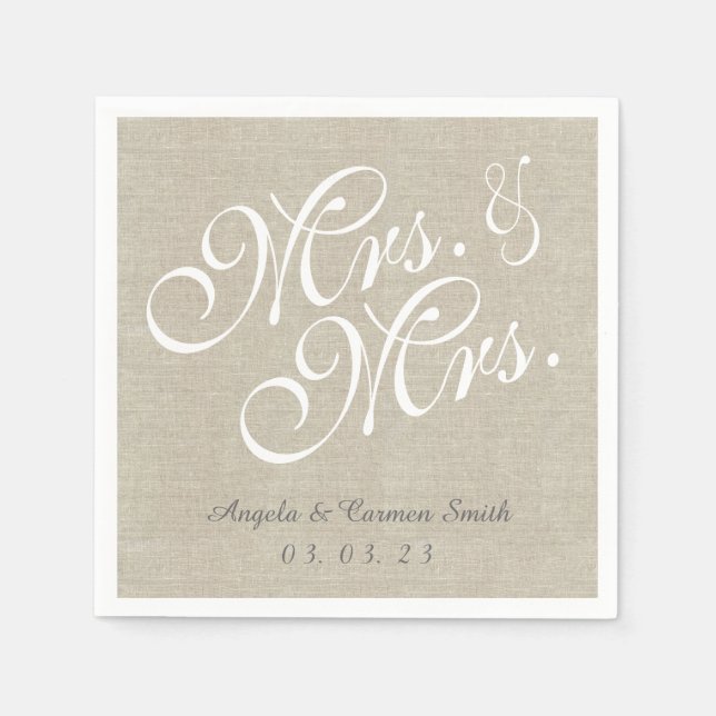 Serviette En Papier Mme et Mme Linen Rustic Papier Mariage serviettes (Devant)