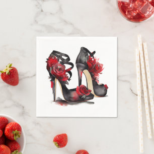 Serviette En Papier Mode Vampy   Strappy Ankle Stilettos avec Rose