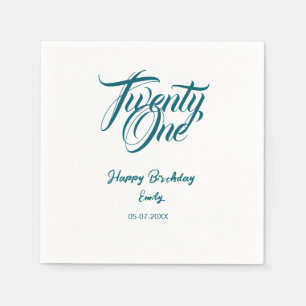 Serviette En Papier modèle bleu pour 21e anniversaire avec nom date an