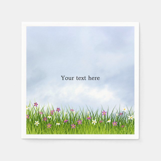 Serviette En Papier Modèle, Ciel bleu et Fleurs d'été, (Devant)