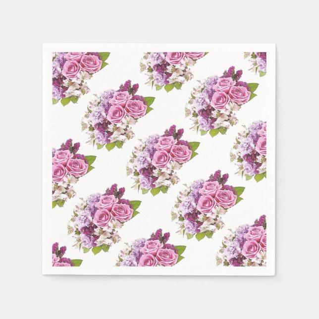 Serviette En Papier Modèle de bouquet de roses roses aquarelle florale (Devant)