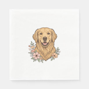 Serviette En Papier Modèle de gravure vintage floral Golden Retriever_