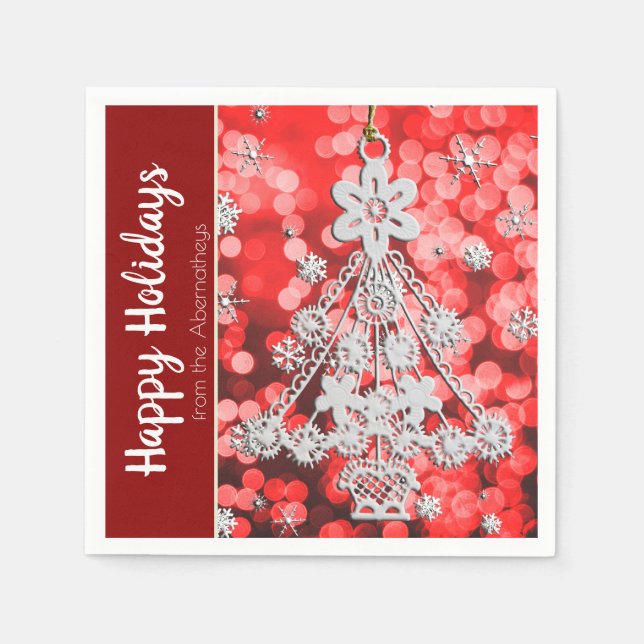 Serviette En Papier Modèle de l'ornement d'arbre de Noël blanc (Devant)