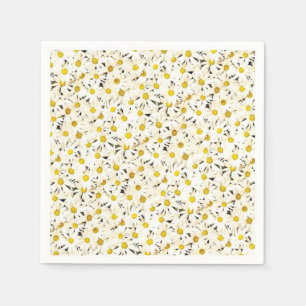 Serviette En Papier Modèle de marguerites blanches jaunes élégantes de
