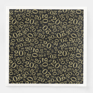 Serviette En Papier Modèle de nombre aléatoire de 20e âge Noir/Or