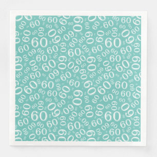 Serviette En Papier Modèle de nombre aléatoire de l'âge 60 Teal/Blanc