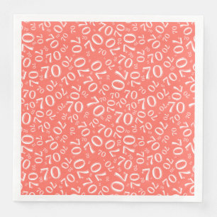 Serviette En Papier Modèle de nombre aléatoire de l'âge 70 Corail/Blan